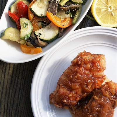 Crockpot BBQ Bacon Apple Chicken with Spring Veggies