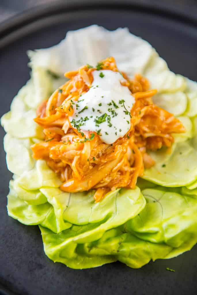 Easy Slow Cooker Buffalo Lettuce Wrap