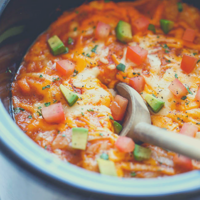 STEAMY SLOW COOKER ENCHILADA STACK