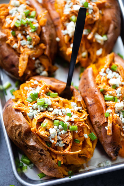 Tasty Buffalo Chicken Stuffed Sweet Potatoes