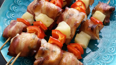 Grilled Chicken and Bacon Shish Kabobs