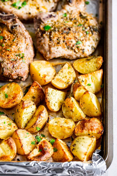 30-Minute Ranch Pork Chops and Roasted Veggies Sheet Pan Dinner