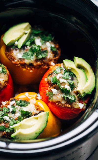 Quinoa Black Bean Crockpot Stuffed Peppers
